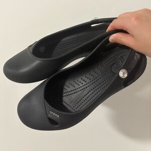 Crocs Jayna Sling Back Black Rubber Flat Sandal Gem on Strap Size 7